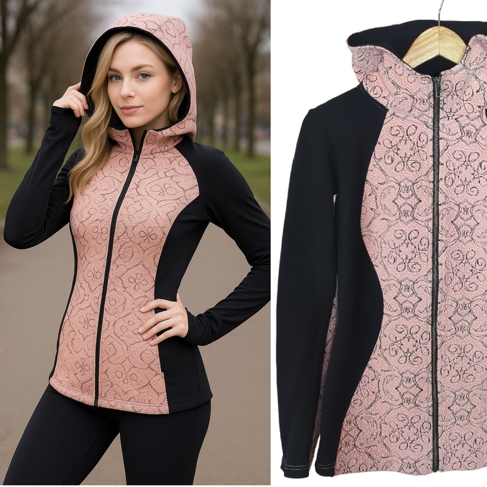 Tonia Debellis Pink and Black Full Zip Hoodie Jacket